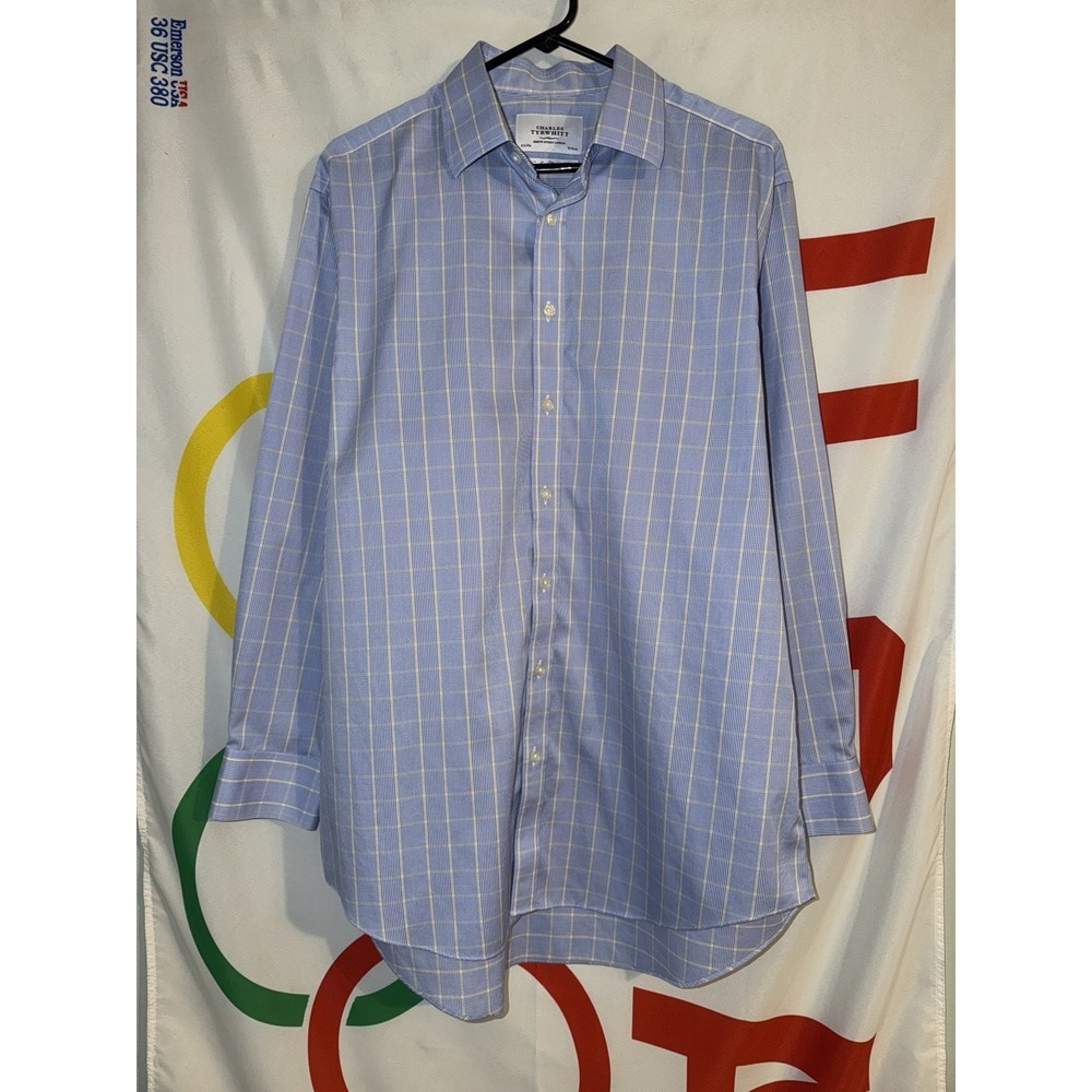 Charles Tyrwhitt Button Up Dress Shirt Mens 16.5 34 Blue Plaid Long Sleeve